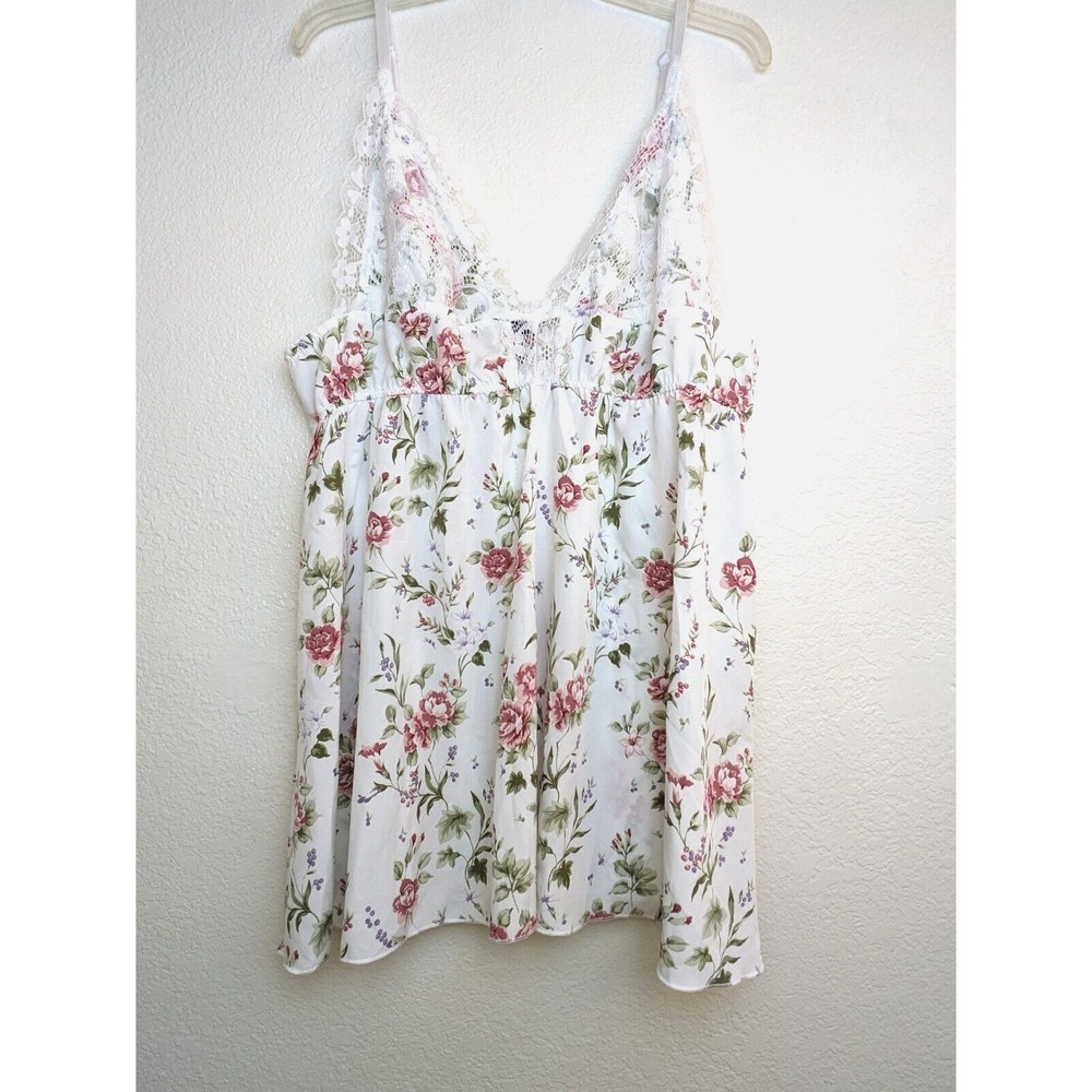BloomChic Floral Lace Trim Plus Size Babydoll Camisole Top‎ White Pink US 18 NWT